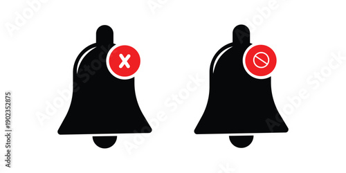 Set of bell notification icons in black and white Keywords: bell, notification, alert, icon