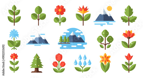 A cheerful red flower with green leaves brings a sense of joy and freshness, perfect for nature-themed designs.