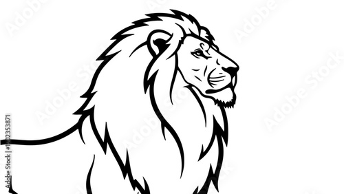 A minimalist black and white vector illustration of a lion's head in profile