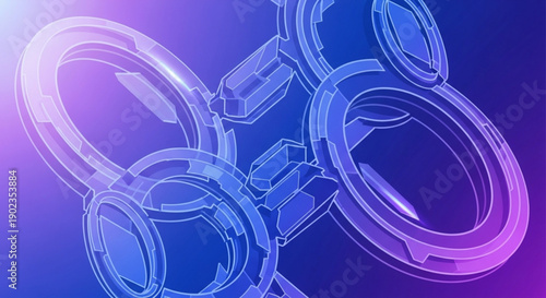 Transparent handcuffs on a purple and blue gradient background symbolizing freedom and justice