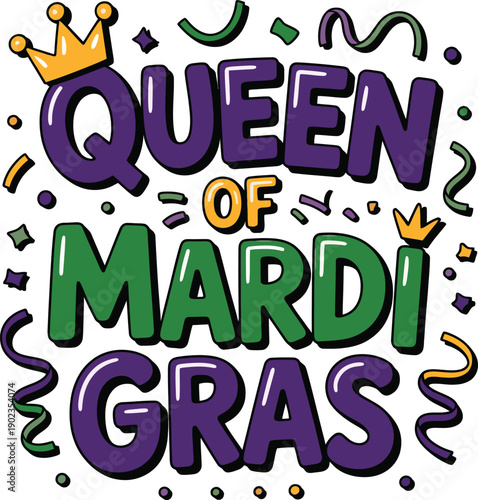 Vibrant mardi gras celebration emblem with colorful text and crowns