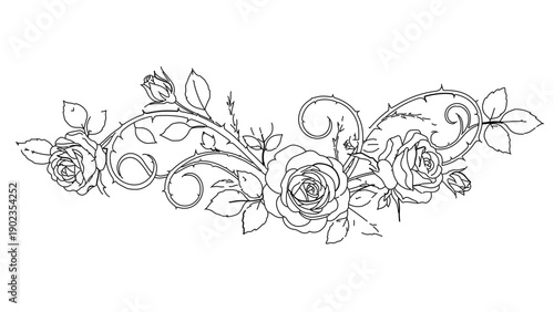 A delicate floral design featuring roses and leaves in a minimalist line art style