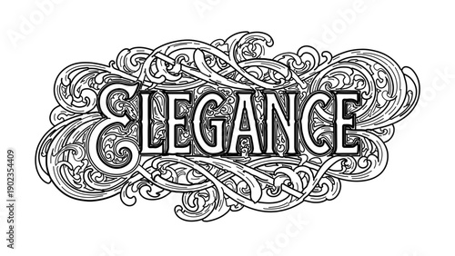 A beautiful vector graphic illustration of the word Elegance in an ornate, elegant, and sophisticated design style