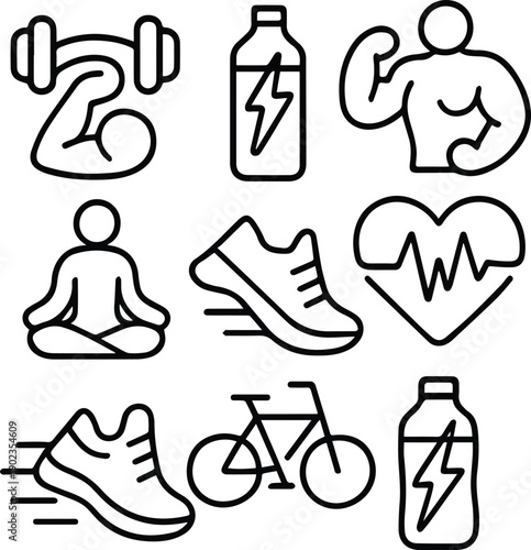 creative black and white fitness vector icon set