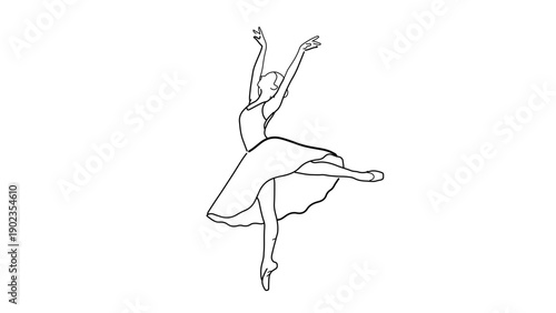 A minimalist line art illustration of a ballerina in a dynamic pose