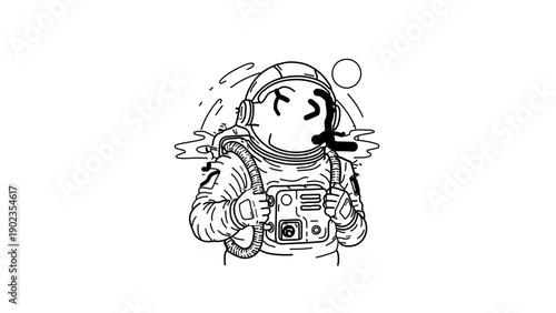 A minimalist vector illustration of an astronaut in a spacesuit with a peaceful expression
