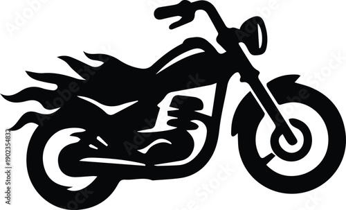Black Motorcycle Flame Silhouette, Speed & Power vector Icon