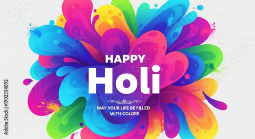 Vibrant holi celebration background with colorful splashes and happy holi text