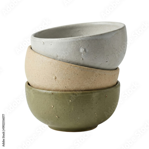 Fotografie Stack of three organic handmade ceramic bowls