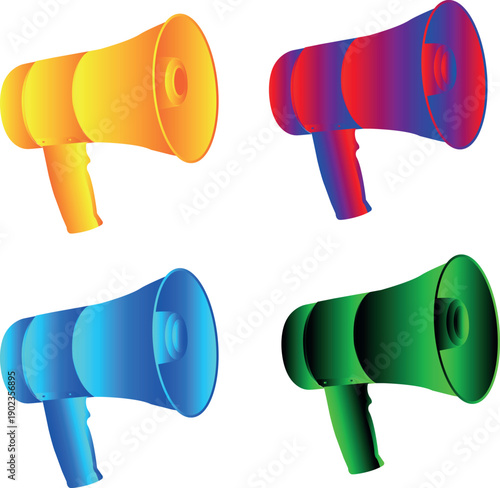 Colorful Gradient Megaphone Set – 3D Loudspeaker Vector Illustration