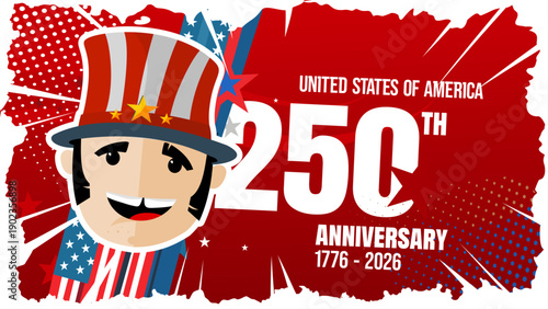  250th anniversary, united states of america, 1776 - 2026, patriotic festival banner and background with character