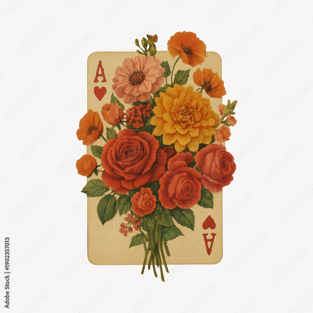Obraz premium Vintage floral playing card illustration.