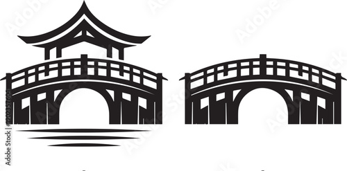 Wooden bridge over the river icon vector.