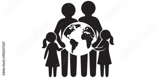 Earth day silhouette vector icons,family hand earth model. planet globe and nature landscape elements.Earth Day silhouette icons nature and environment collection set bundle