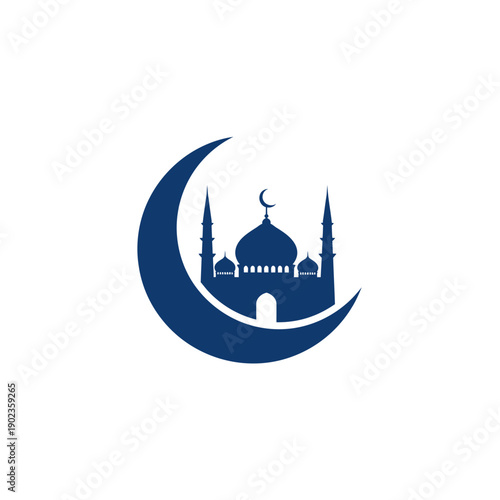 Mosque Silhouette Crescent Moon Islamic Symbol Blue Icon