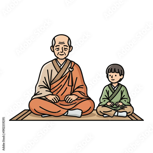 Zen Monk and Child Meditating Together: Serenity, Wisdom, and Tradition