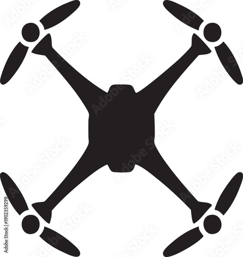 Drone Quadcopter Top Down View Tech Silhouettes on white background