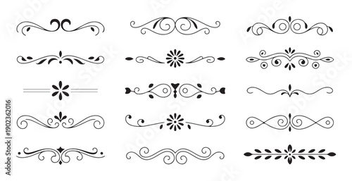 Decorative text dividers set collection of elegant page borders and ornamental flourishes for design