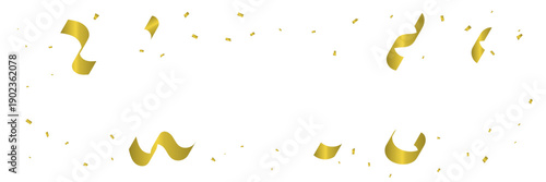 Gold Confetti and Ribbon Falling on White Background. Festive Celebrations. Vector Illustration