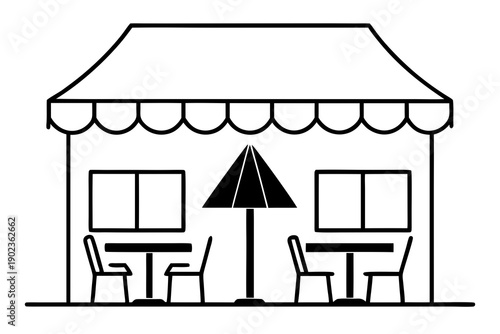 line art Sidewalk Café Silhouette Vector Illustration, Urban Lifestyle Design