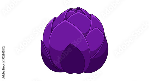 Stylized Purple Artichoke Bud Vector Illustration Isolated on White. Exotic Deep Violet Flower Head Graphic Design Element.