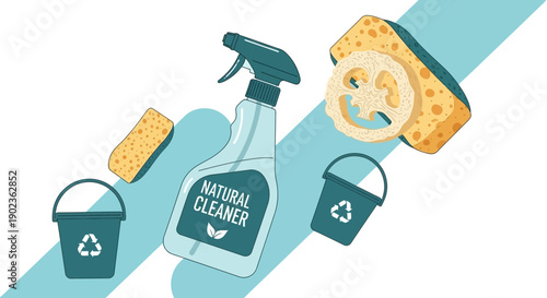Sustainable Natural Cleaner Spray and Eco-Friendly Housekeeping Tools Illustration