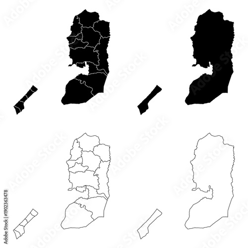Palestine Outline and Solid Fill Map Set.