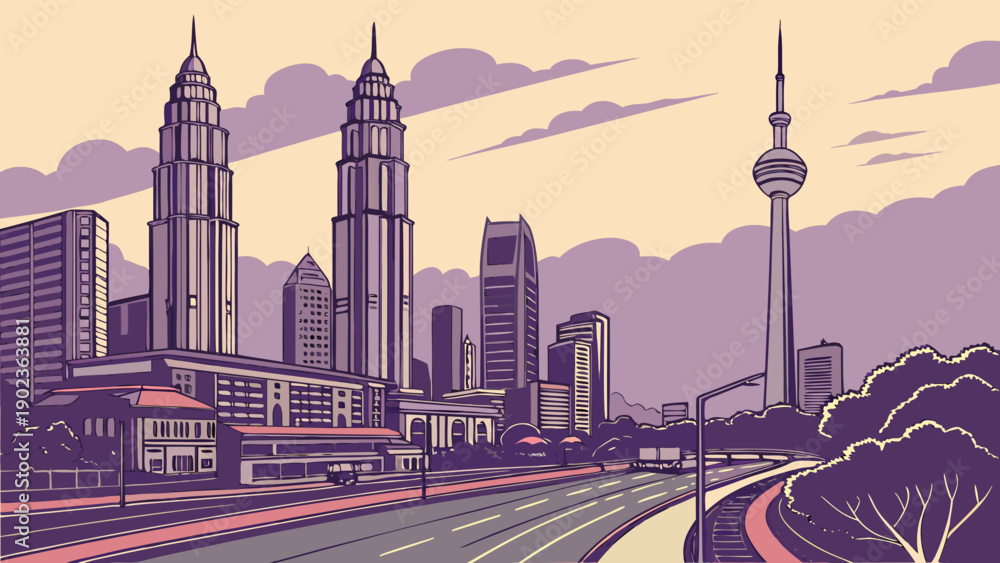 Fototapeta premium Kuala Lumpur cityscape with Petronas Twin Towers and KL Tower