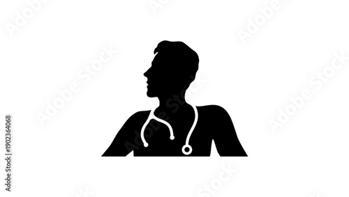 male doctor , black isolated silhouette