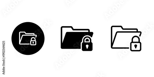 Secure data storage and protection icons with folders and locks