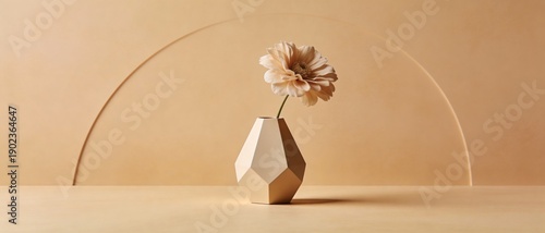 Wallpaper Mural Minimalist Geometric Vase with Single Flower on Light Caramel Background for Aesthetic Home Decor and Branding Mockup Torontodigital.ca