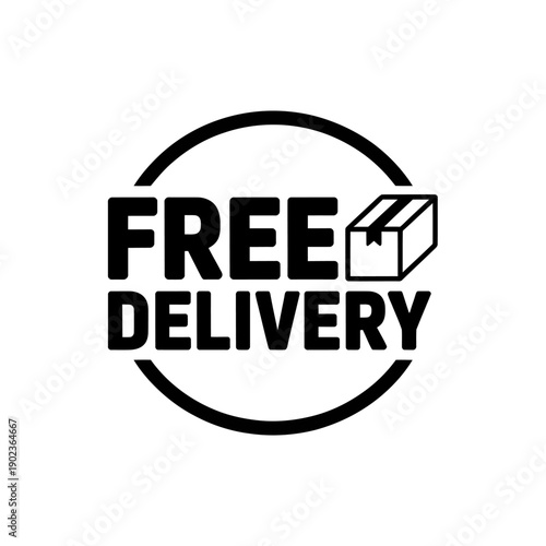 Free delivery service icon with a package and circle symbol