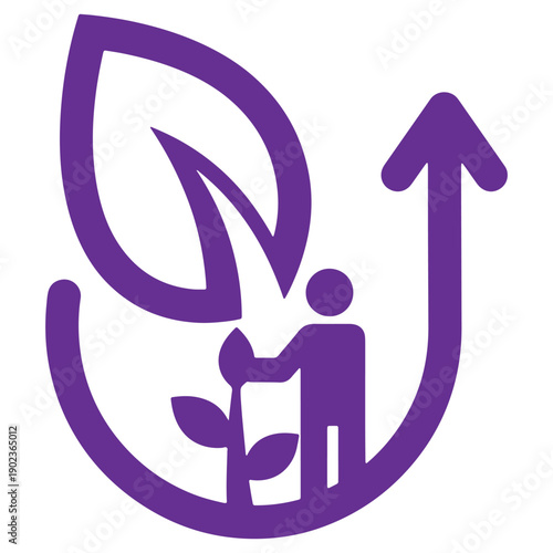 Growing Plant with Person and Arrow Symbolizing Growth and Development