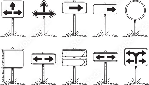 Directional Road Sign Arrow Icon Set Vector