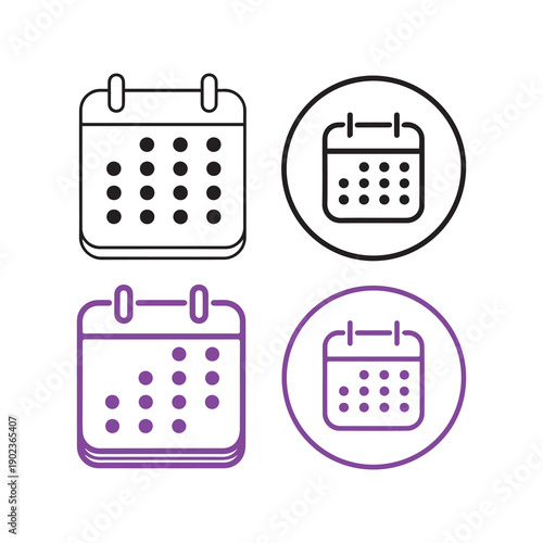 Four stylized calendars displaying dates in minimalist design with circular frames