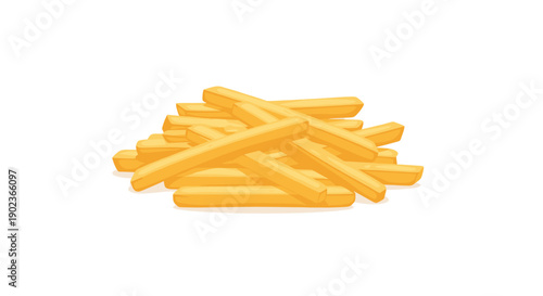 Large Pile of Golden French Fries Isolated on White Background Illustration