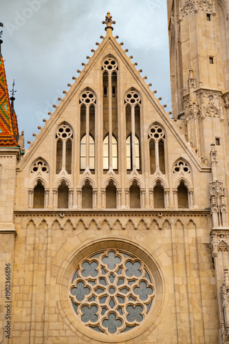 Photography Matthias Church spires and neo-Gothic architecture in Budapest old town Hungary