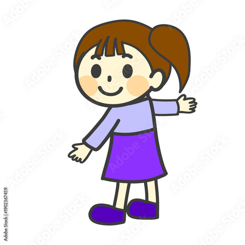 立っている女の子のイラスト　小学生　子供