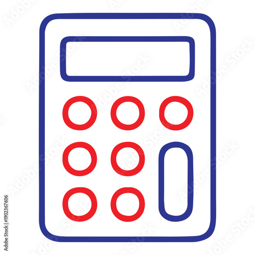 Outline vector illustration of a calculator with highlighted buttons, representing advanced calculation and financial operations.