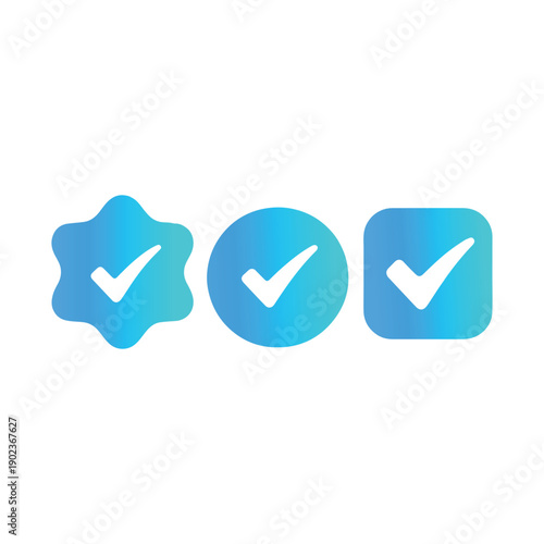 Blue checkmarks in star circle and square shapes for verification symbols
