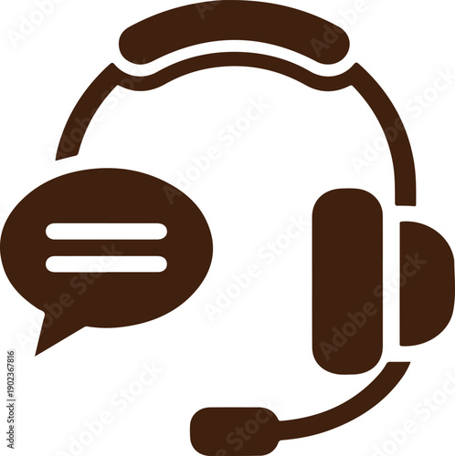 Modern customer service representative wearing headset with speech bubble