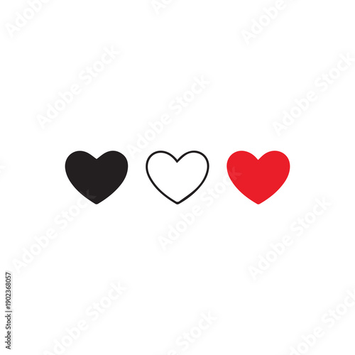 Three colorful hearts symbolize love and emotions in minimalist design
