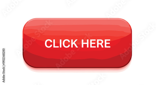 Vibrant Red 3D Click Here Button with Glossy Finish for Website Interface and Call to Action