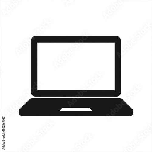 Dark minimalist laptop computer vector icon with a sleek outline design, suitable for themes like technology, business, education, communication, and digital connectivity.