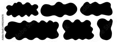 Doodle curvy frame organic wavy shape with abstract text box and cloud or playful blob for random form. Simple squiggly uneven blot and badge element through oval amoeba graphic with black.