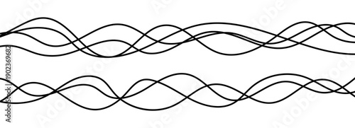 Line, long, and continuous thin loop with a curvy squiggle, cable, and wavy curve for ornament or decoration. An abstract and chaotic background element through a hand-drawn sketch, using.