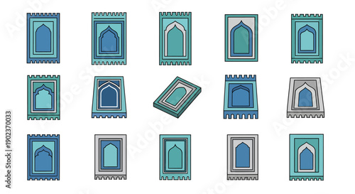 Islamic Prayer Mat Icon Set, Muslim Sajadah Vector Illustration for Ramadan and Eid Design
