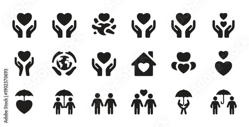 Assortment of icons for charity, love, and protection