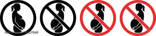 Four silhouettes of pregnant women are displayed with restrictions shown on two high-quality