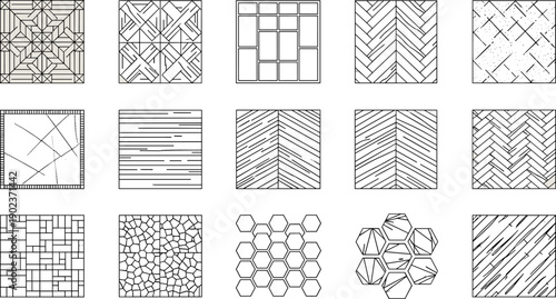 Architectural Flooring Hatch Patterns Set, Vector Interior Design Floor Textures, Flat Style